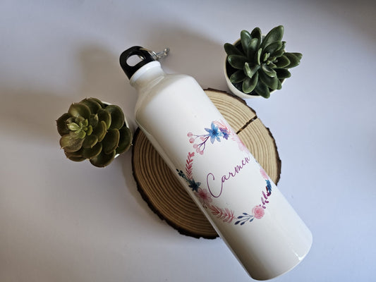 Botella personalizada con nombre y flores 800ml: El regalo perfecto para cualquier ocasión
